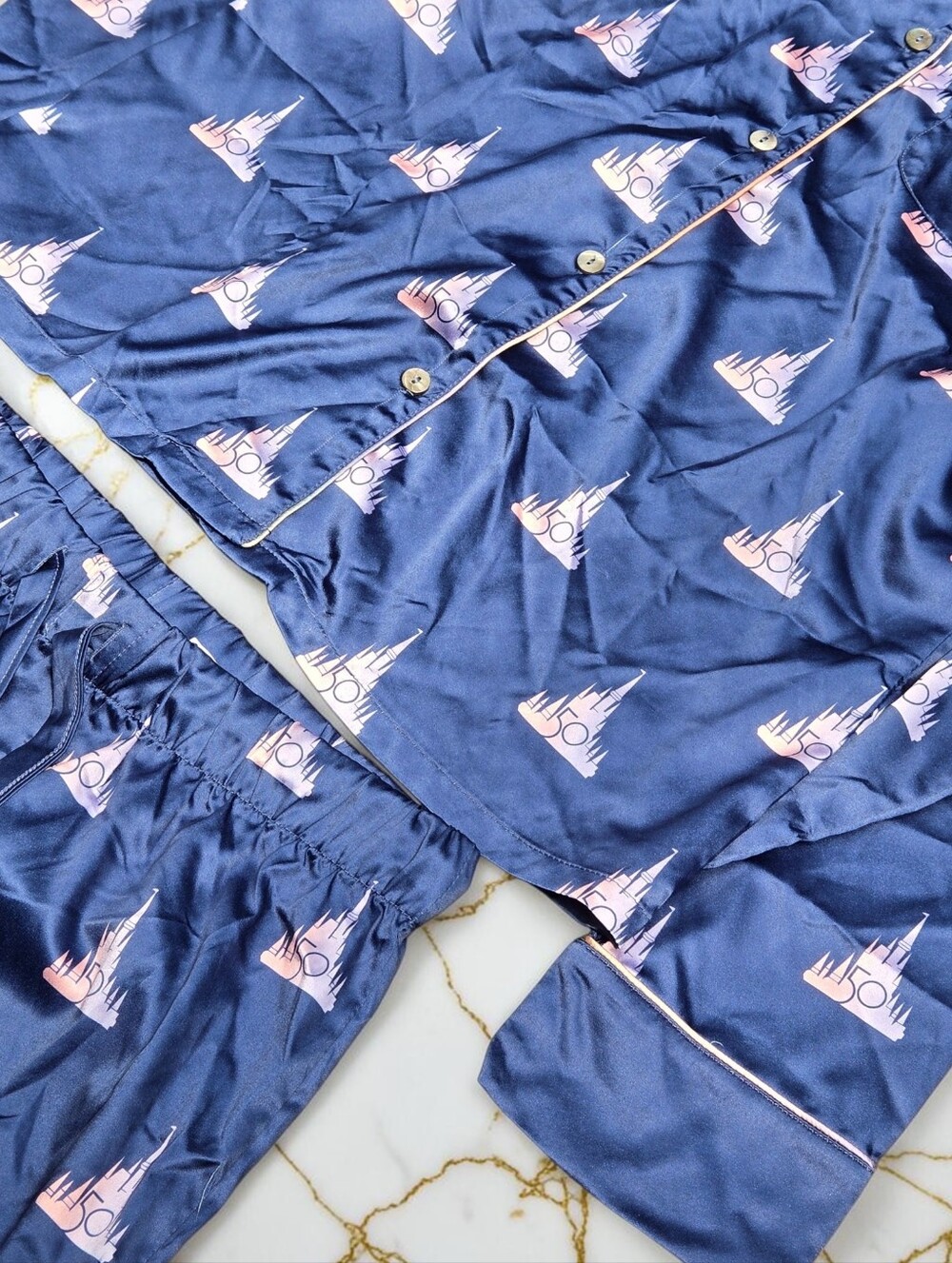 Disney 50th Anniversary Pajama Set Pjs Navy Pink Womens Small S Long Sleeve Pant - Picture 2 of 12
